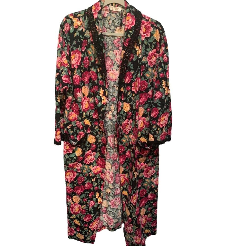 Victorias Secret Vintage Gold Label Floral Lace Trim Robe Medium Large